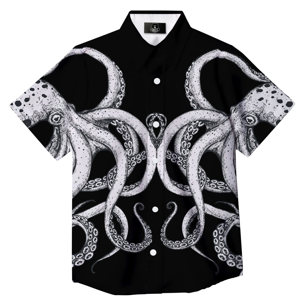 Octopus Tentacles White And Black Print Button Up Shirt-grizzshop