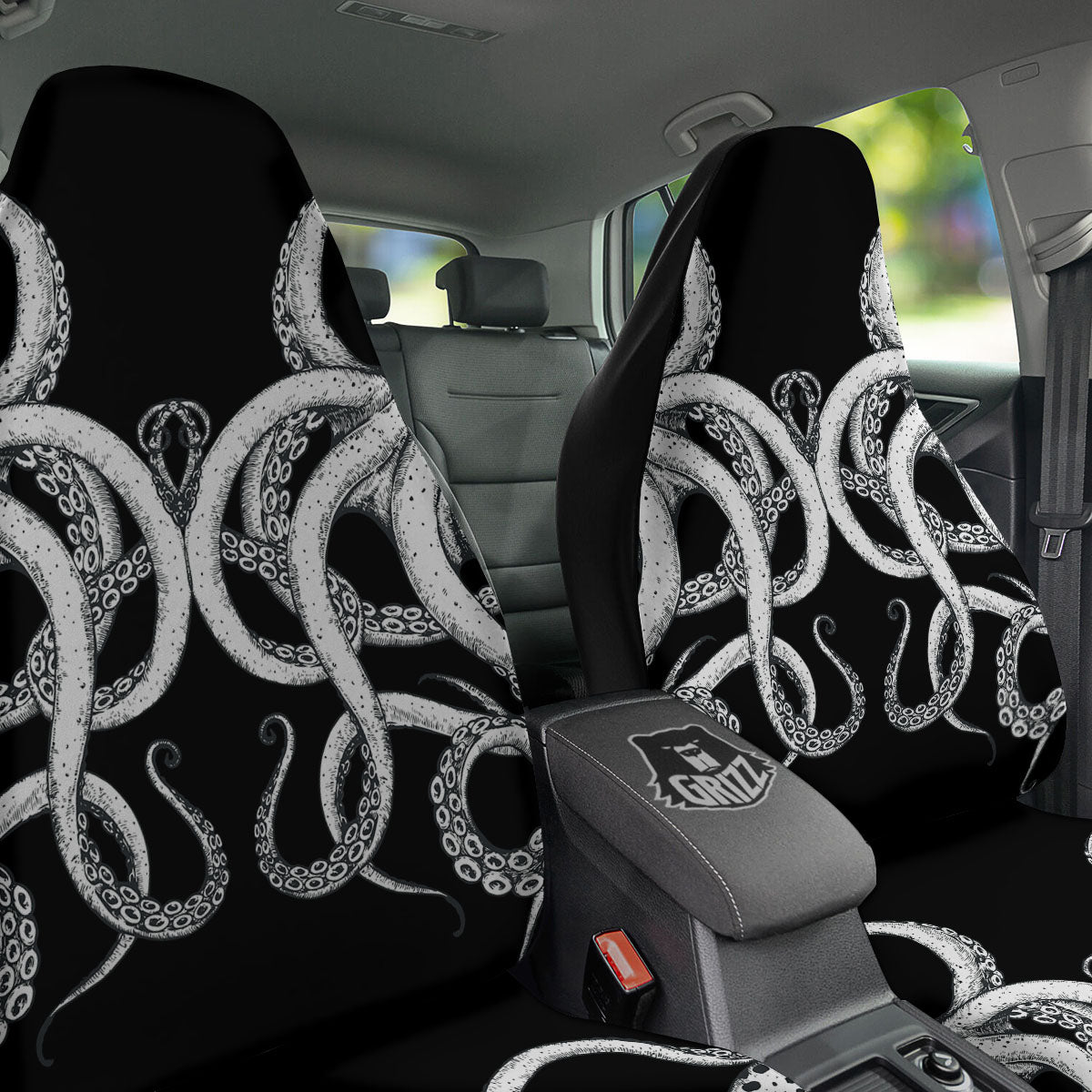 Octopus Tentacles White And Black Print Car Seat Covers-grizzshop