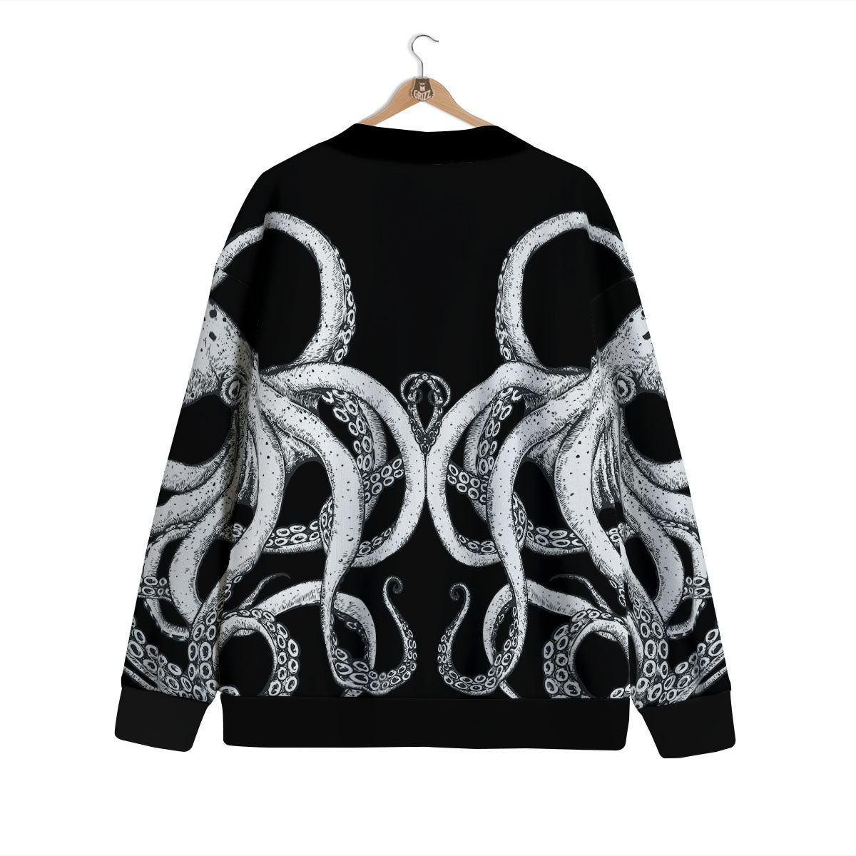 Octopus Tentacles White And Black Print Cardigan-grizzshop