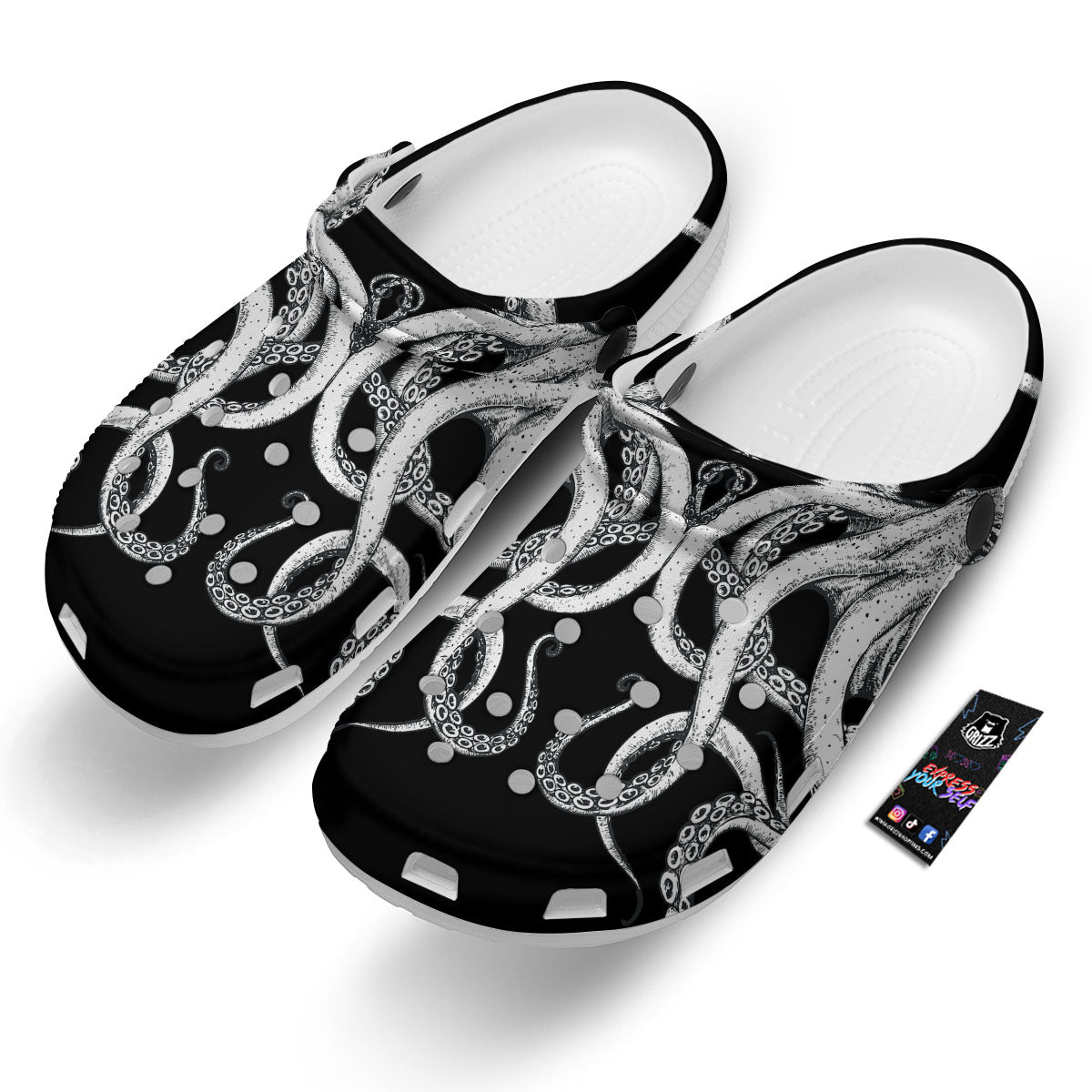 Octopus Tentacles White And Black Print Clog-grizzshop