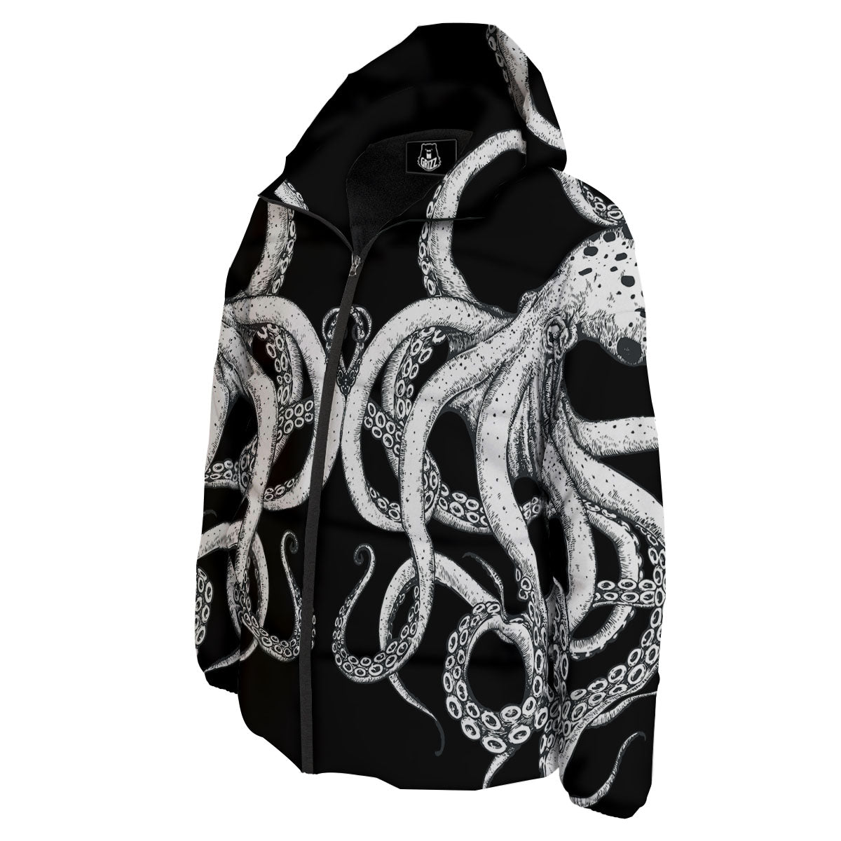 Octopus Tentacles White And Black Print Down Jacket-grizzshop