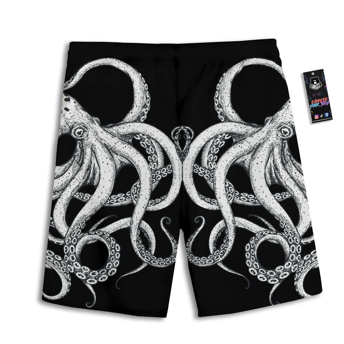 Octopus Tentacles White And Black Print Men's Athletic Shorts