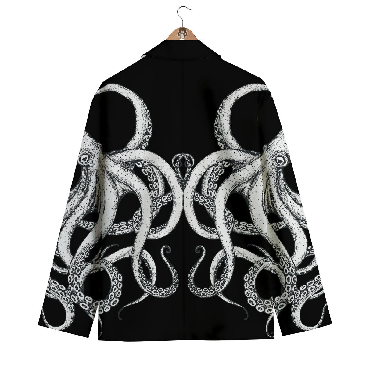 Octopus Tentacles White And Black Print Men's Blazer-grizzshop