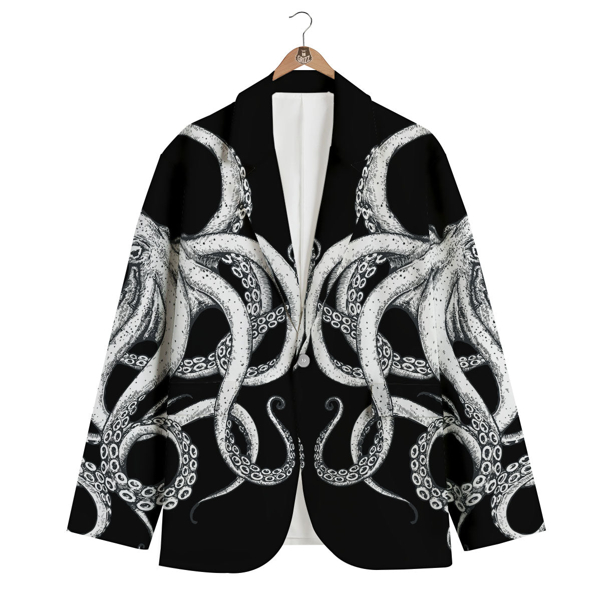 Octopus Tentacles White And Black Print Men's Blazer-grizzshop