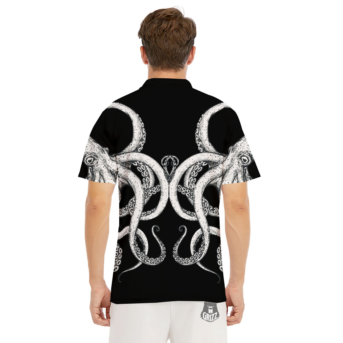 Octopus Tentacles White And Black Print Men's Golf Shirts-grizzshop