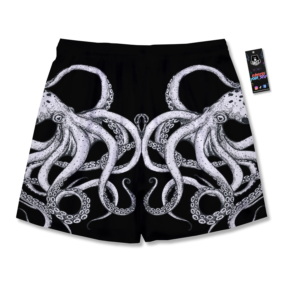 Octopus Tentacles White And Black Print Men's Running Shorts-grizzshop