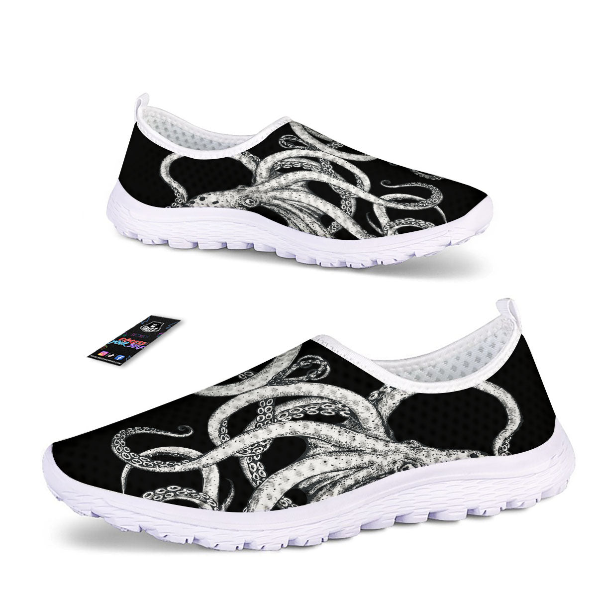 Octopus Tentacles White And Black Print Nurse Shoes-grizzshop