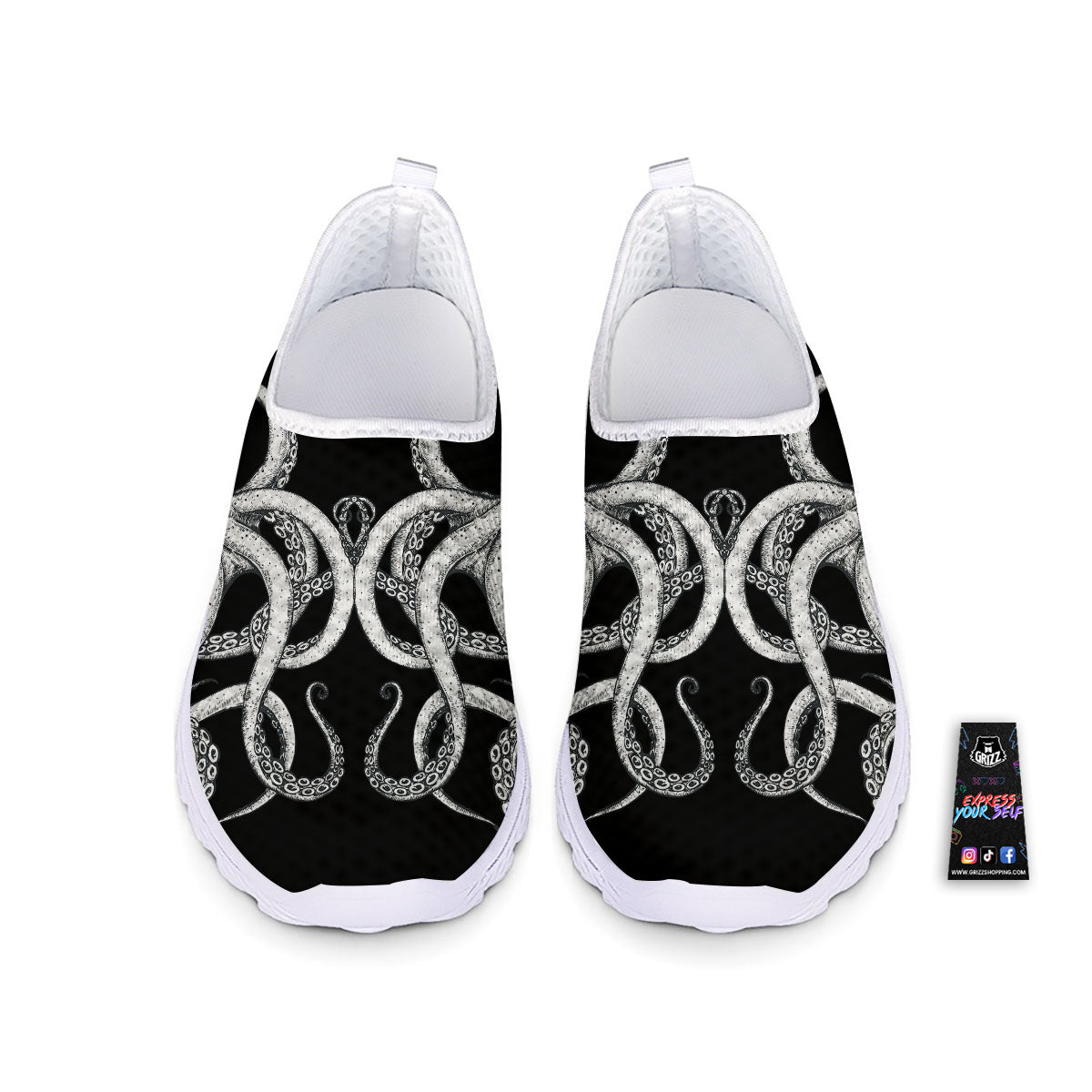 Octopus Tentacles White And Black Print Nurse Shoes-grizzshop