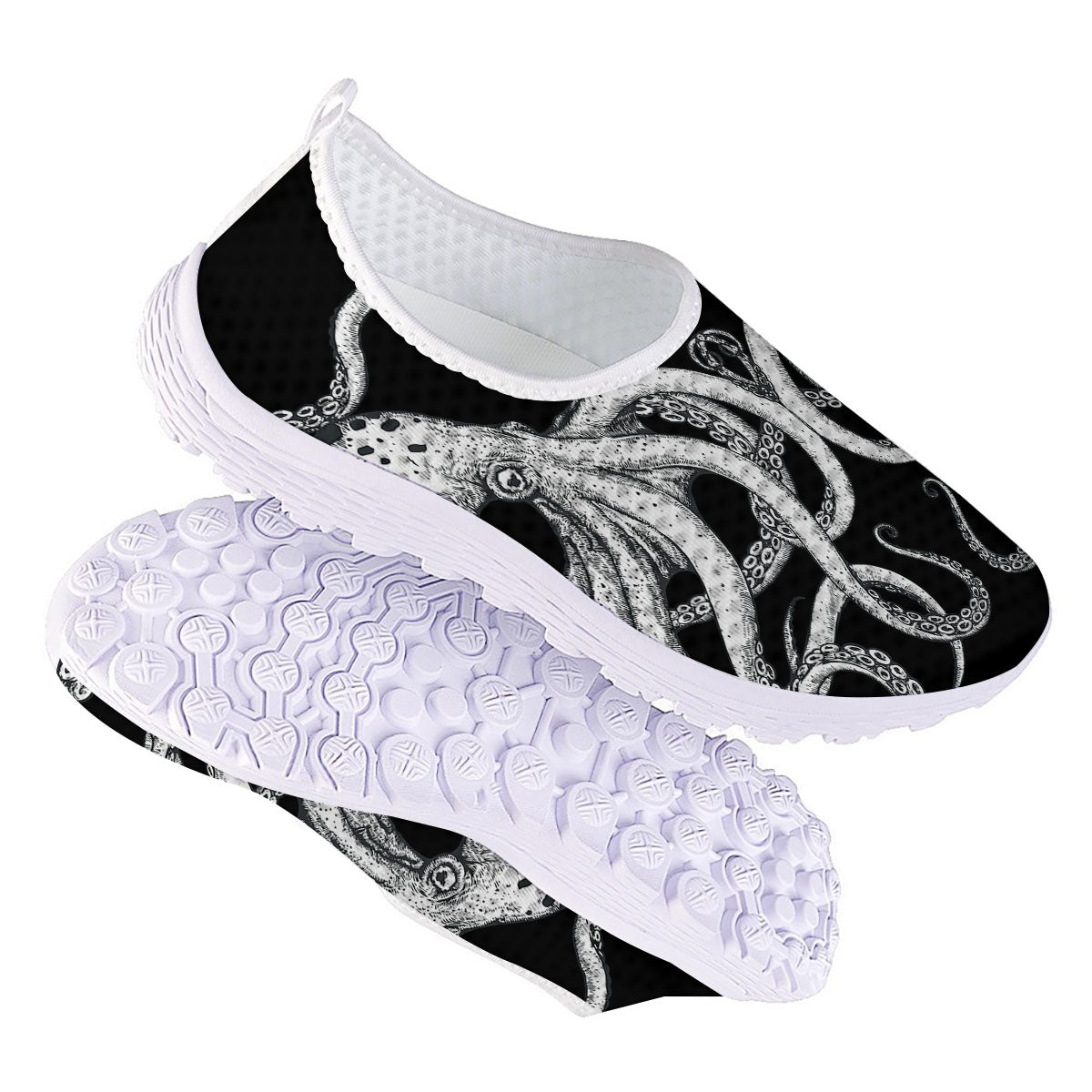 Octopus Tentacles White And Black Print Nurse Shoes-grizzshop