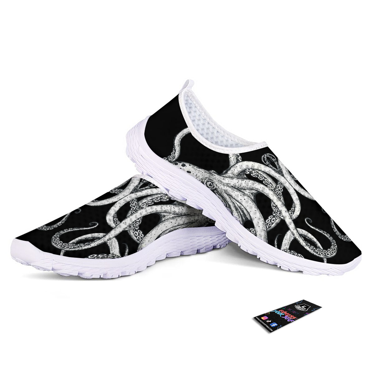 Octopus Tentacles White And Black Print Nurse Shoes-grizzshop