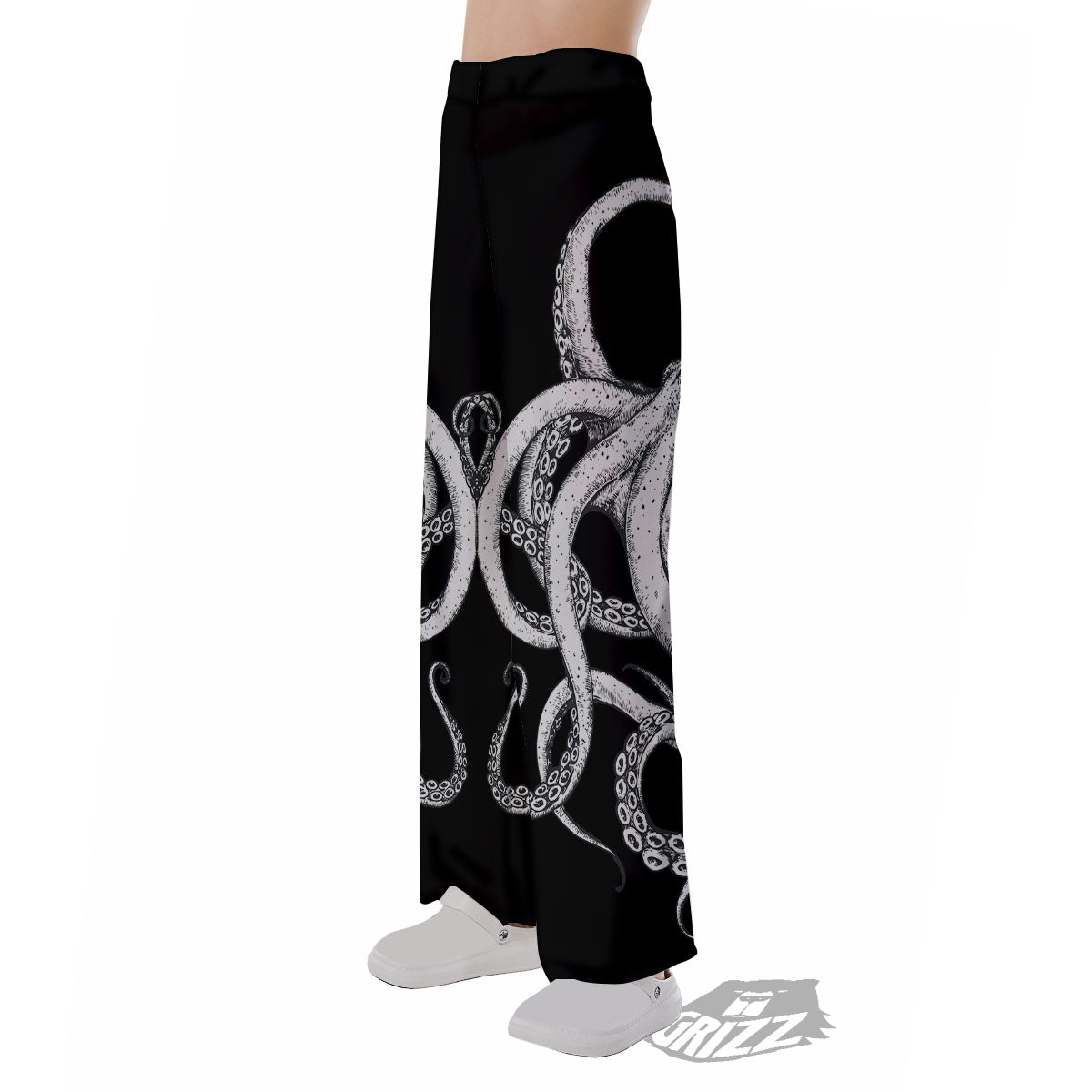 Octopus Tentacles White And Black Print Pajama Pants-grizzshop