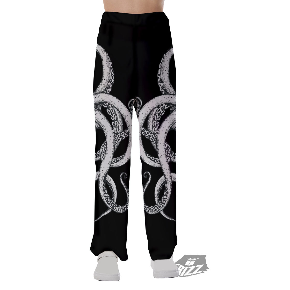 Octopus Tentacles White And Black Print Pajama Pants-grizzshop
