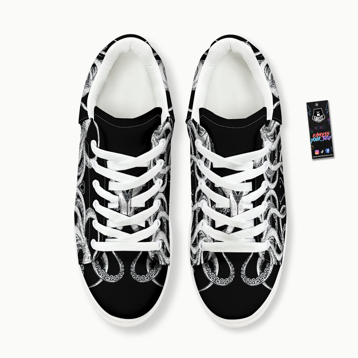 Octopus Tentacles White And Black Print Platform Shoes-grizzshop
