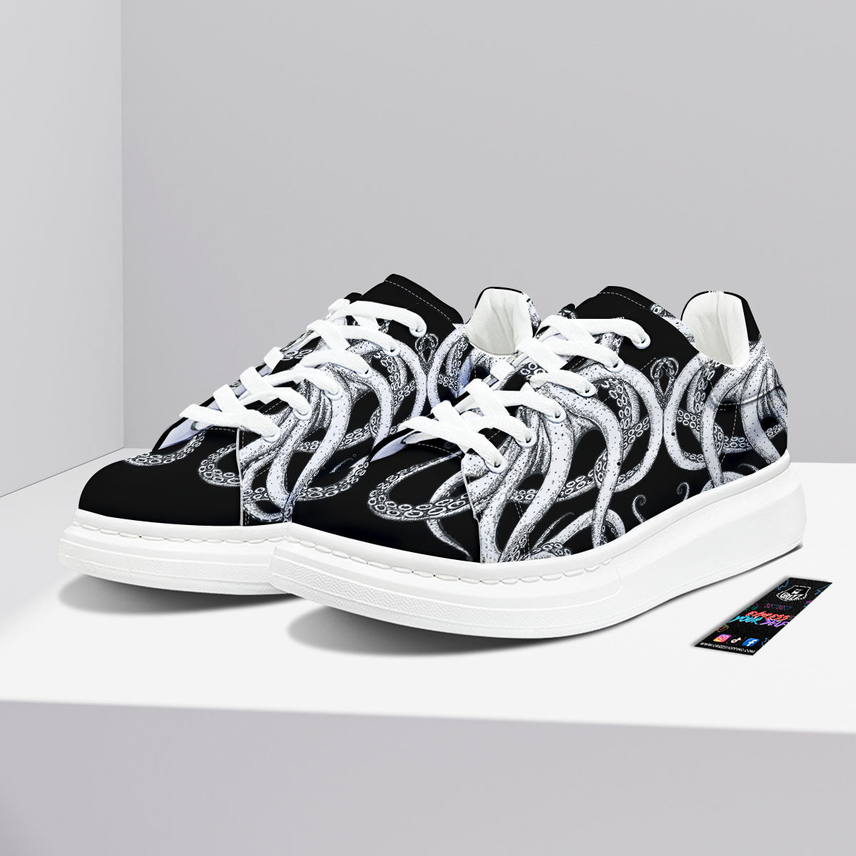 Octopus Tentacles White And Black Print Platform Shoes-grizzshop