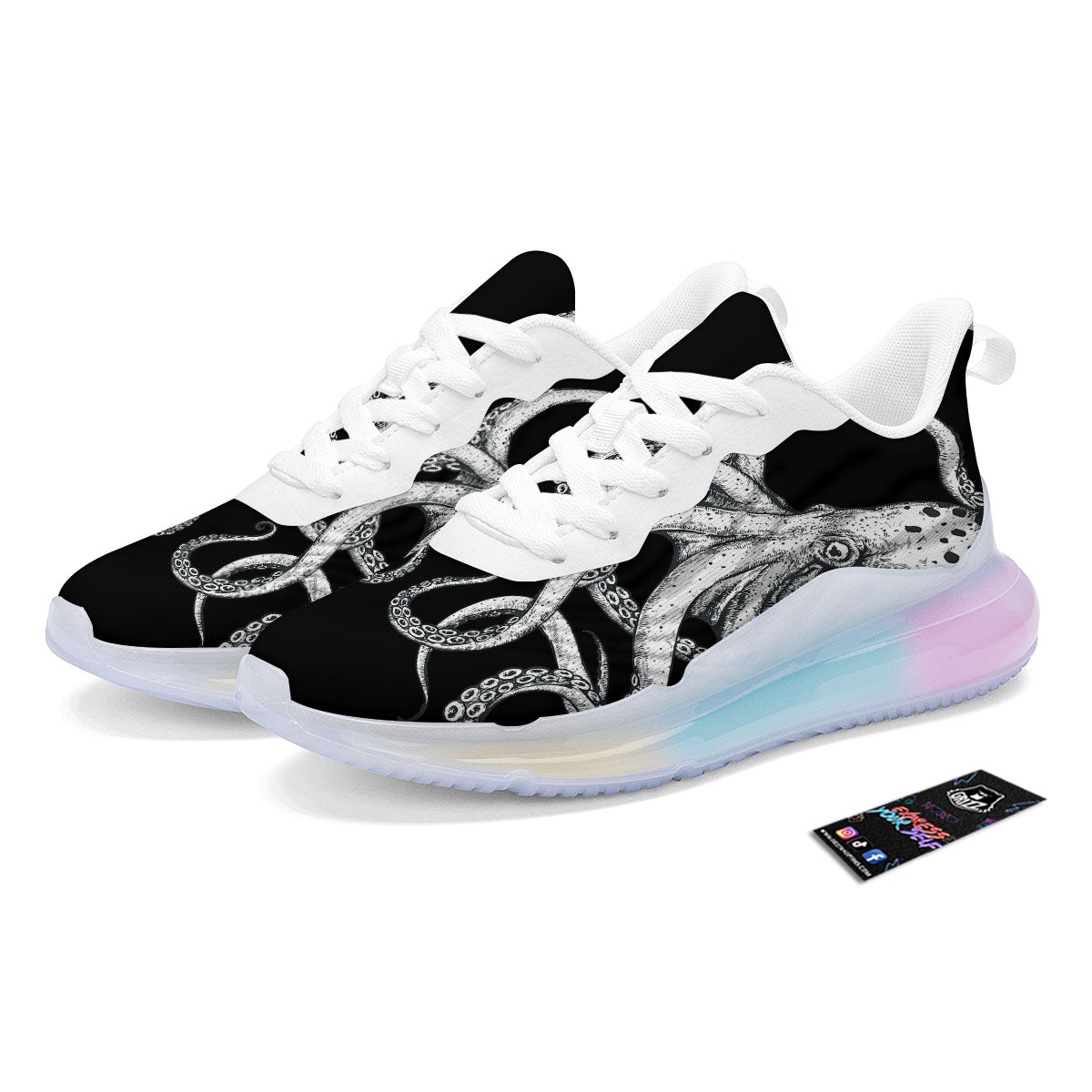 Octopus Tentacles White And Black Print Running Sneakers-grizzshop