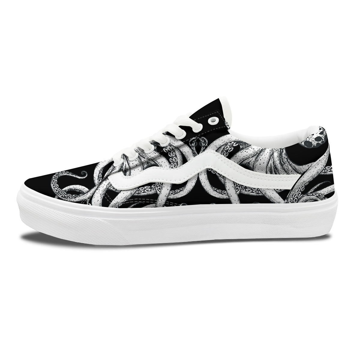 Octopus Tentacles White And Black Print Skate Shoes-grizzshop