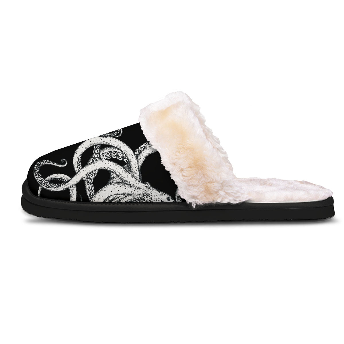 Octopus Tentacles White And Black Print Slippers-grizzshop