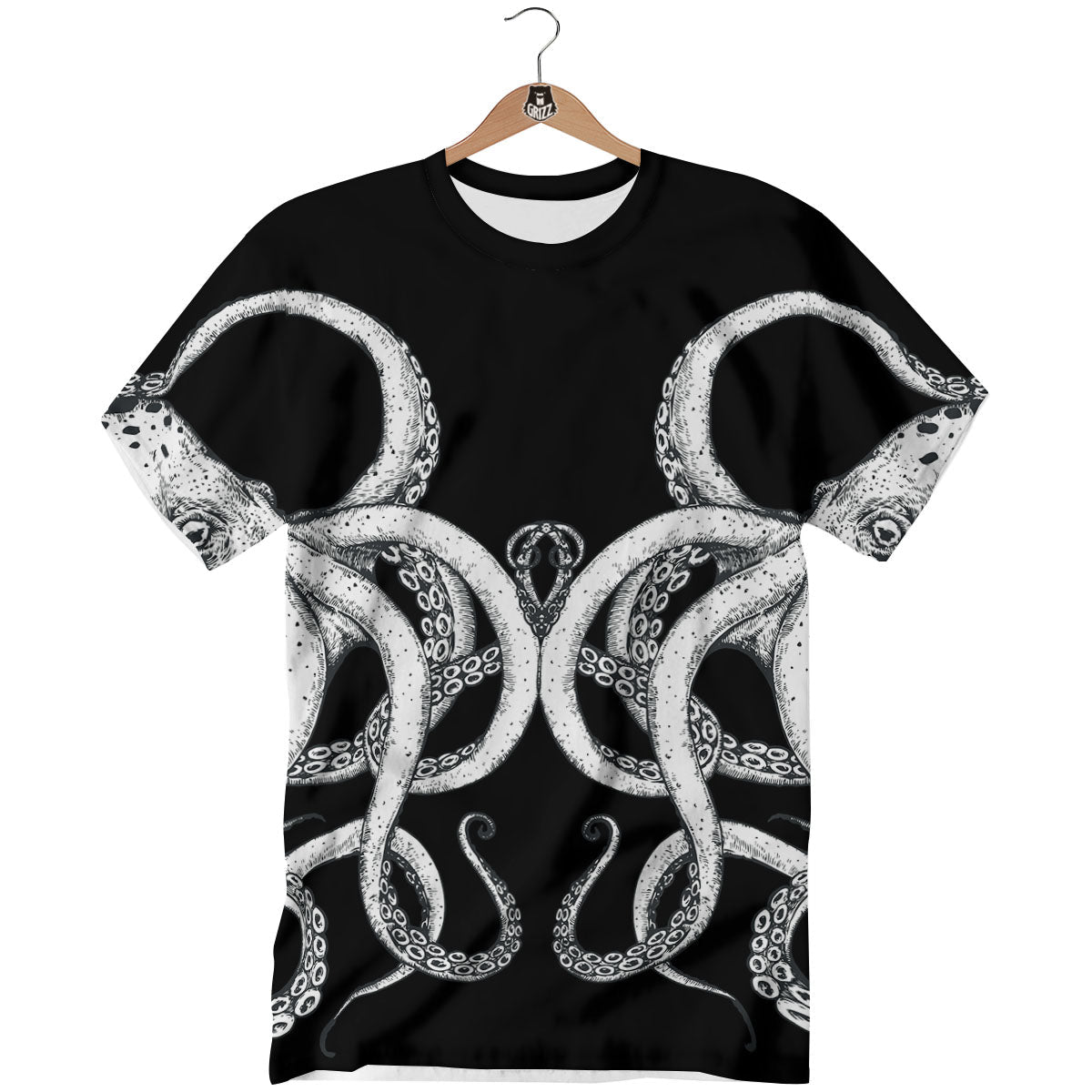 Octopus Tentacles White And Black Print T-Shirt-grizzshop