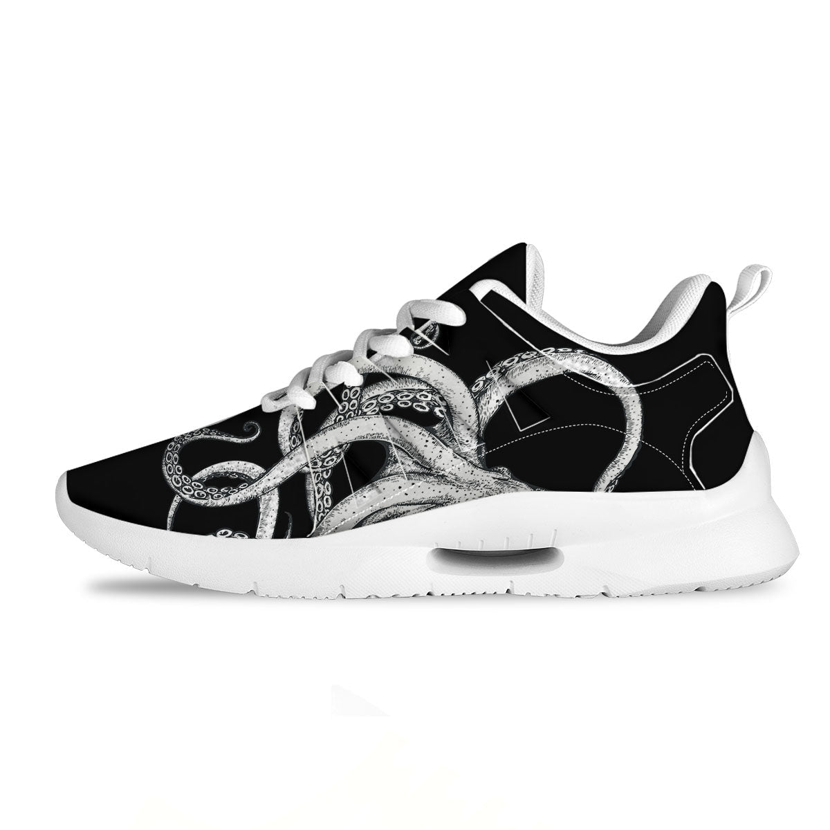Octopus Tentacles White And Black Print Tennis Shoes-grizzshop