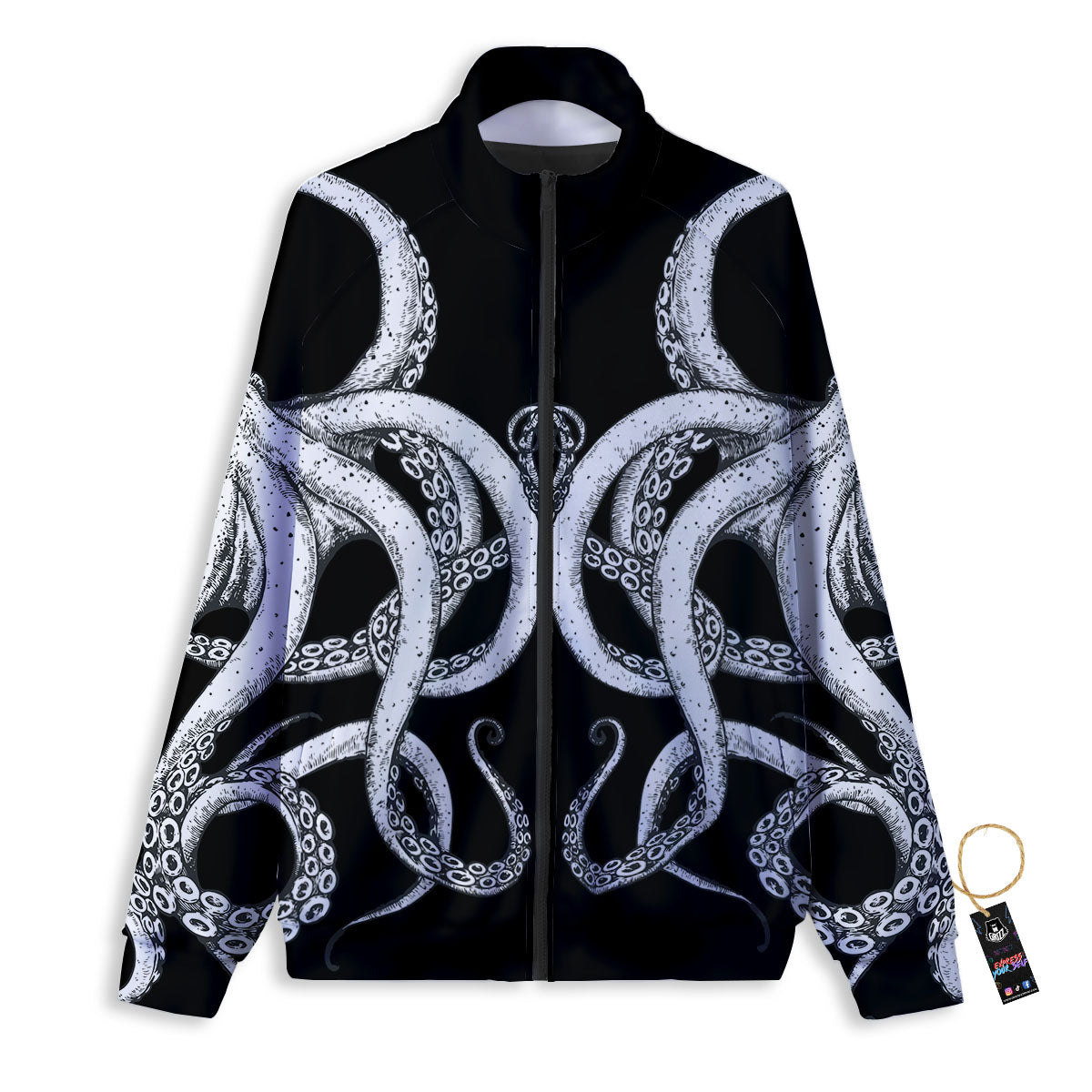 Octopus Tentacles White And Black Print Track Jacket-grizzshop