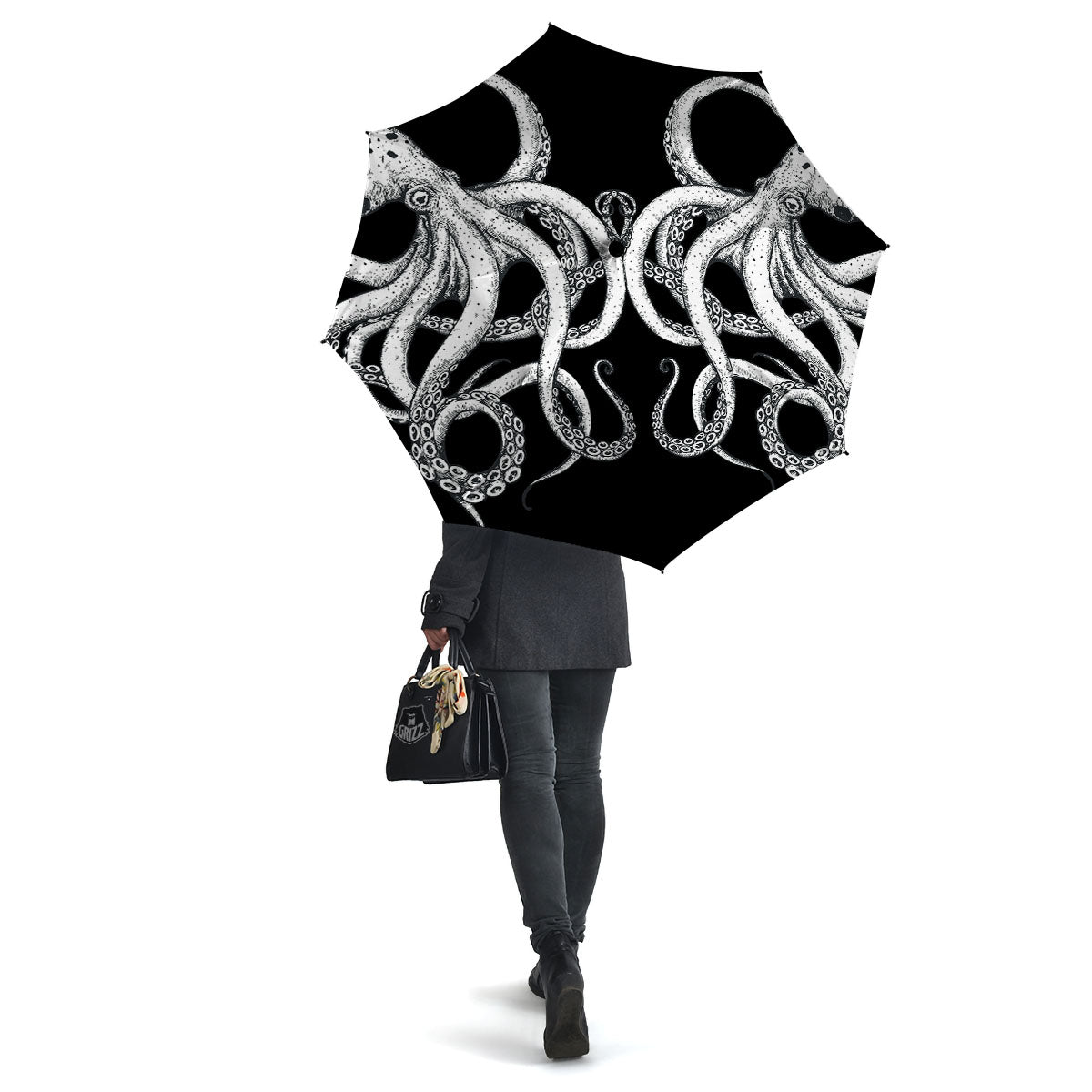 Octopus Tentacles White And Black Print Umbrella-grizzshop