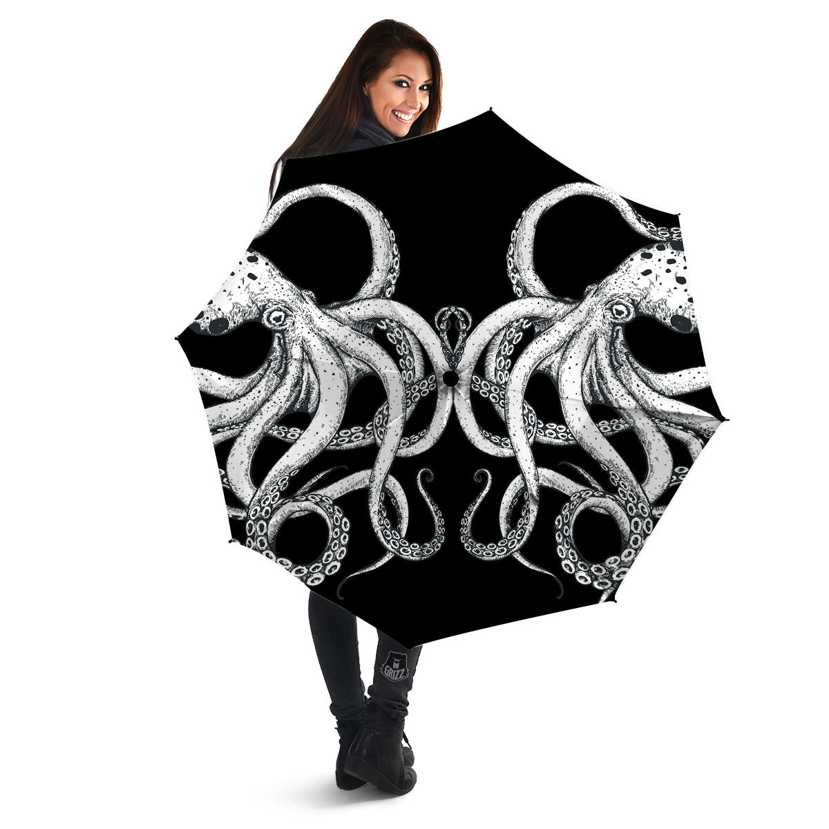 Octopus Tentacles White And Black Print Umbrella-grizzshop