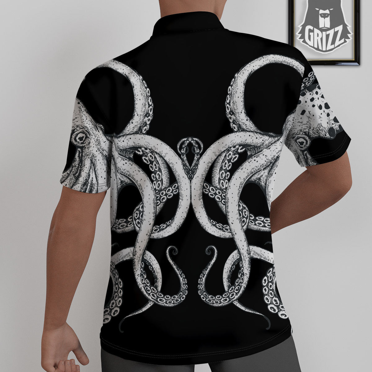 Octopus Tentacles White And Black Print Untucked Shirts-grizzshop