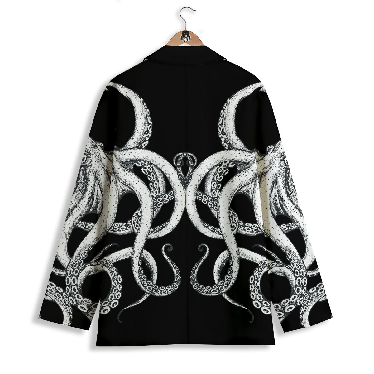 Octopus Tentacles White And Black Print Women's Blazer-grizzshop