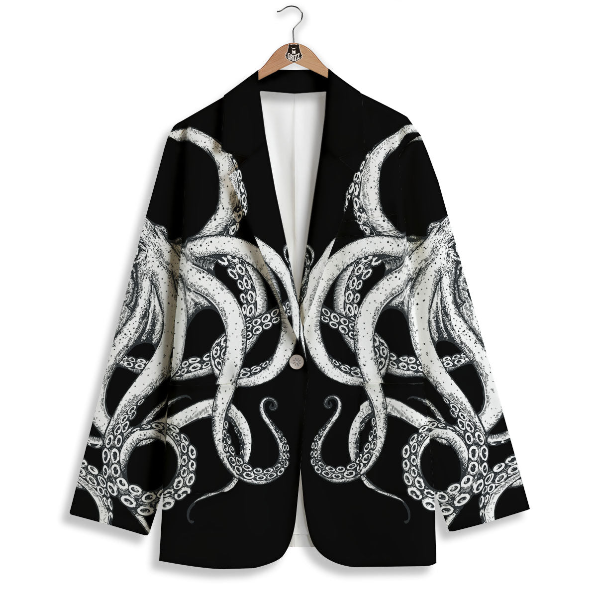 Octopus Tentacles White And Black Print Women's Blazer-grizzshop