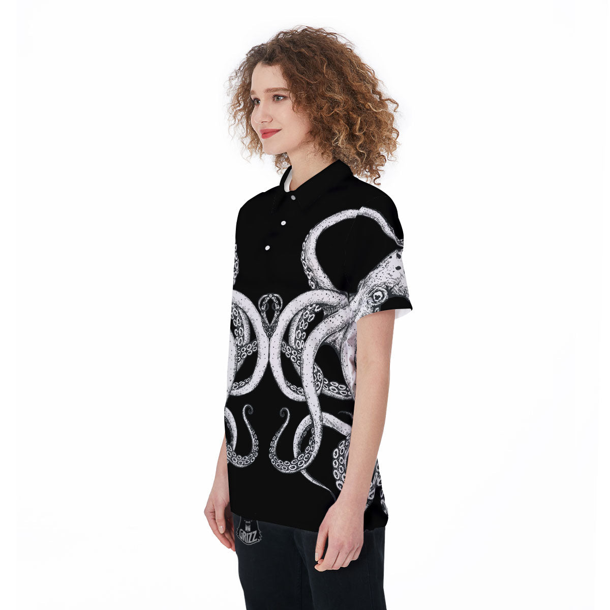 Octopus Tentacles White And Black Print Women's Golf Shirts-grizzshop