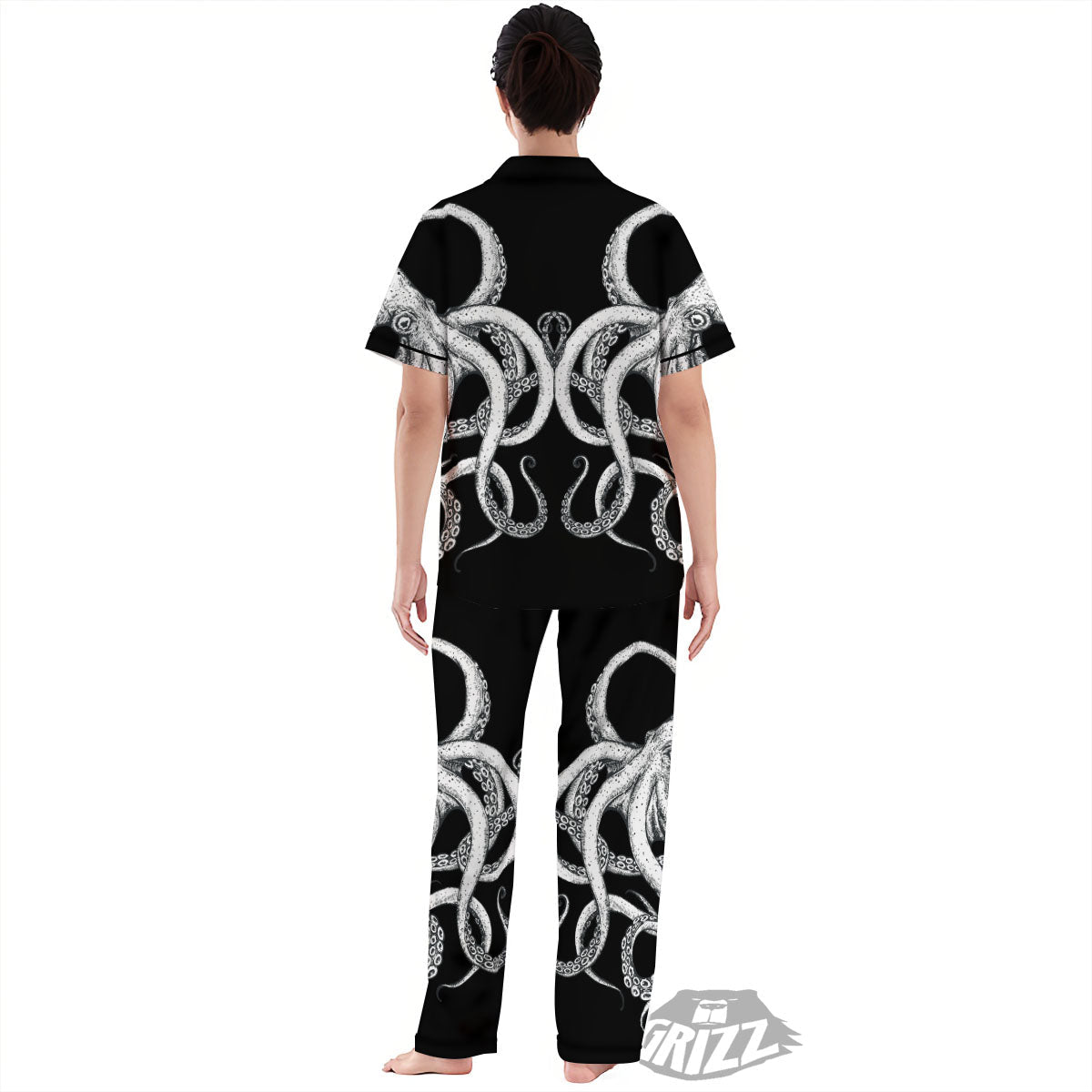 Octopus Tentacles White And Black Print Women's Pajamas Set-grizzshop
