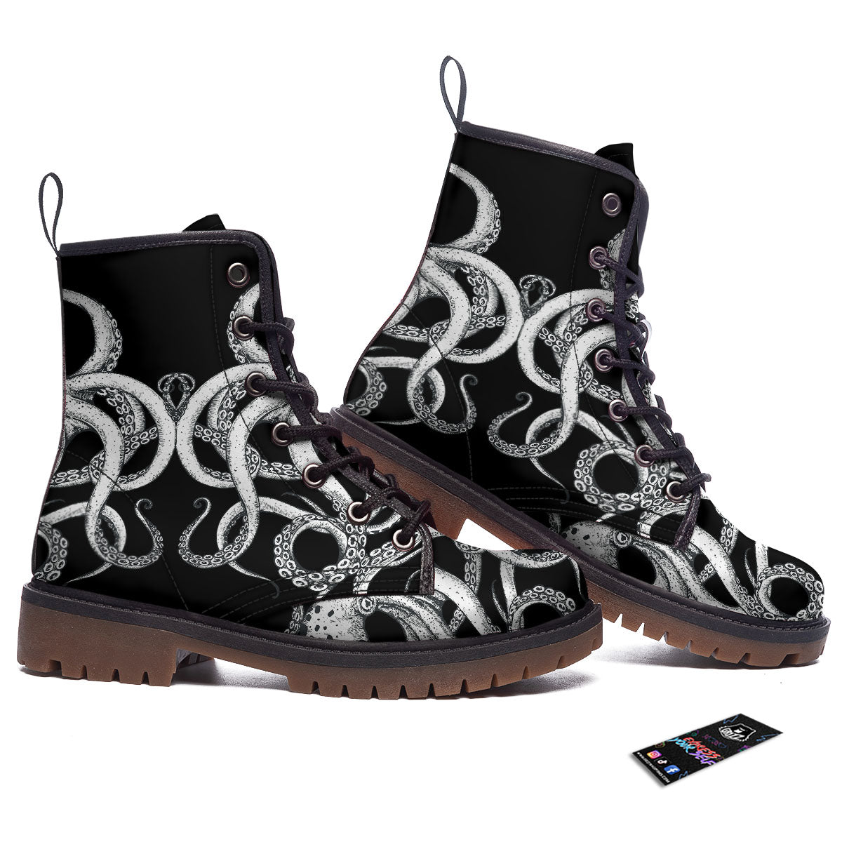 Octopus Tentacles White And Black Print Work Boots-grizzshop