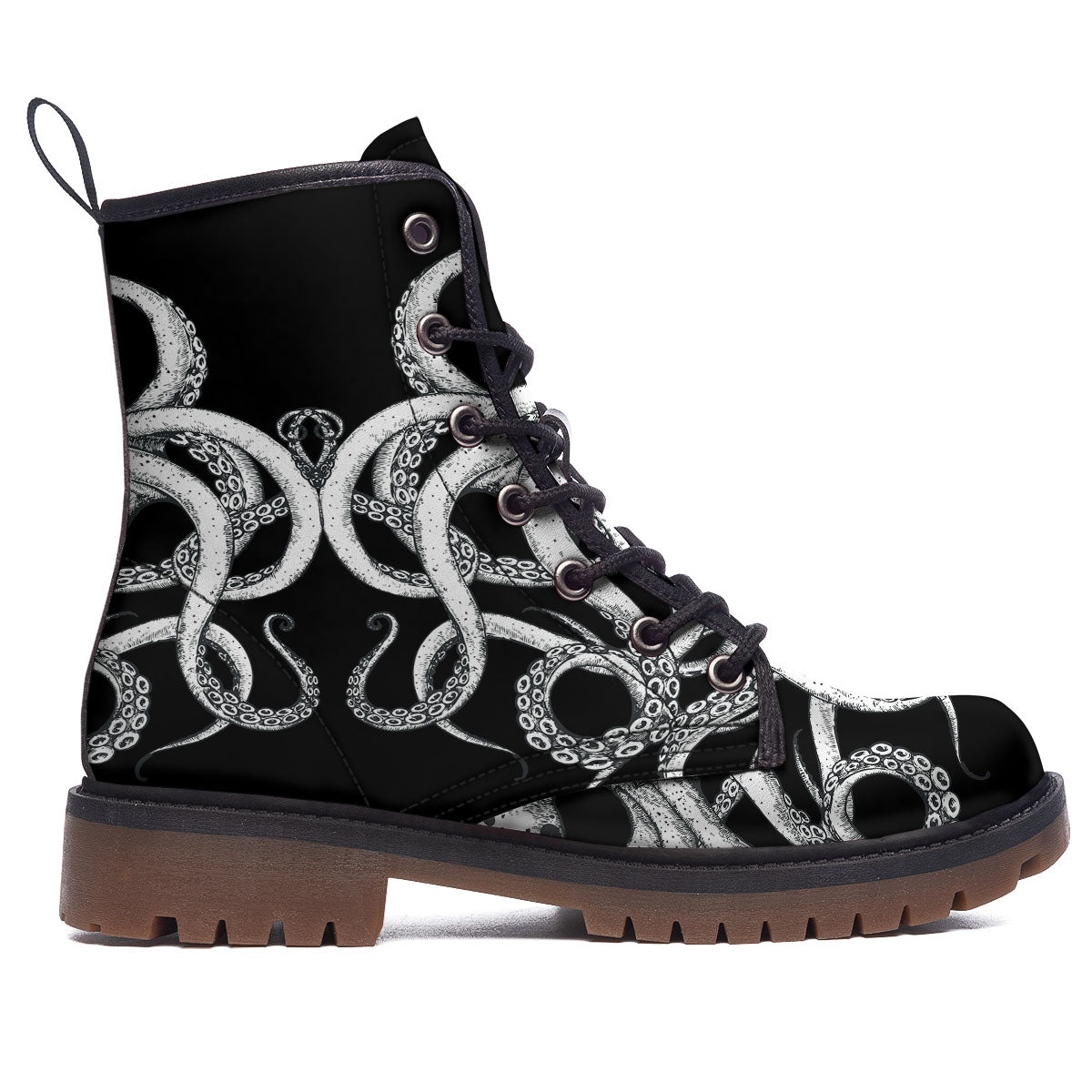 Octopus Tentacles White And Black Print Work Boots-grizzshop