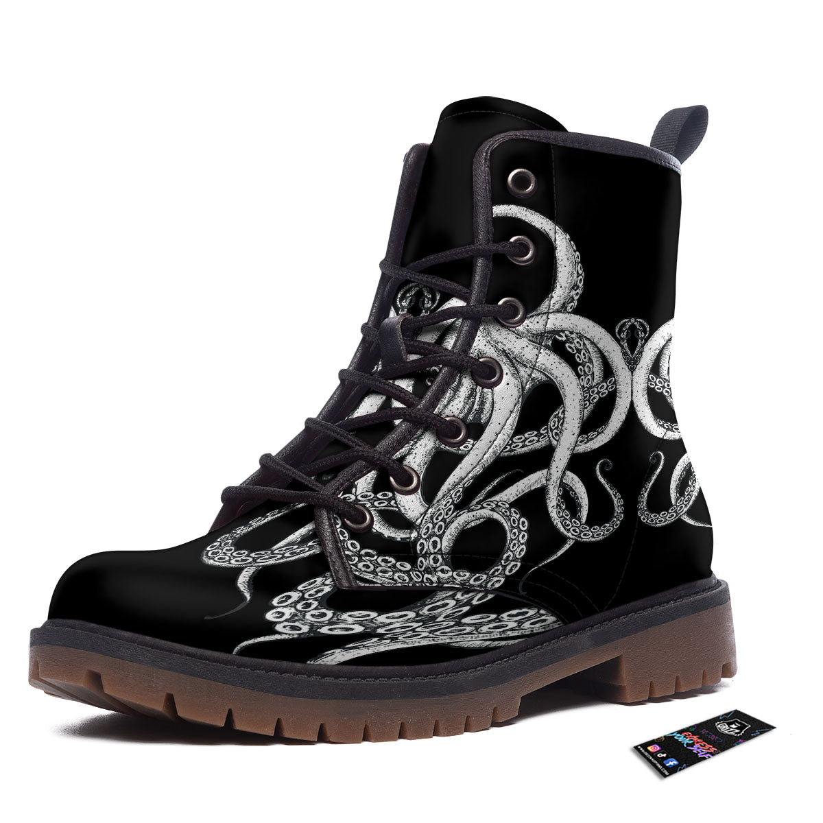 Octopus Tentacles White And Black Print Work Boots-grizzshop