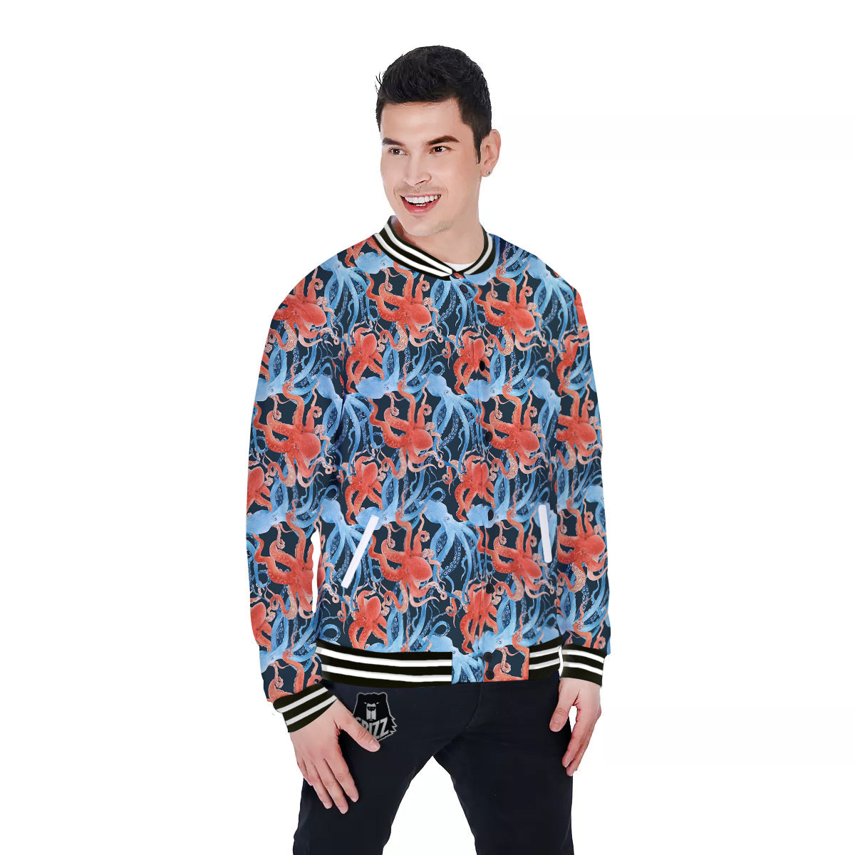 Octopus Watercolor Print Pattern Baseball Jacket-grizzshop