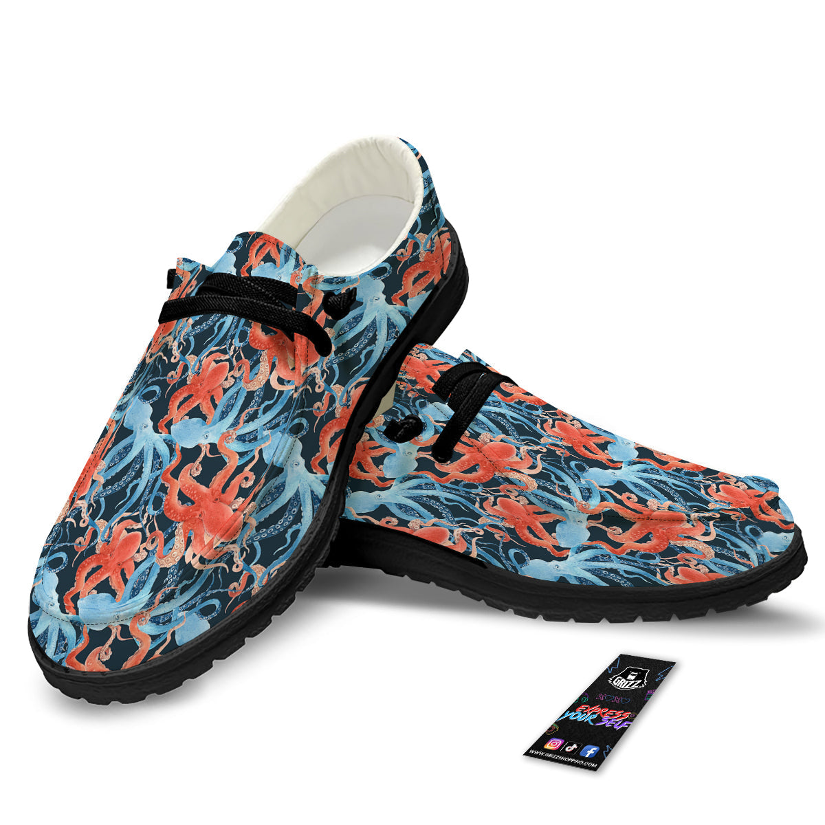 Octopus Watercolor Print Pattern Black Loafers-grizzshop