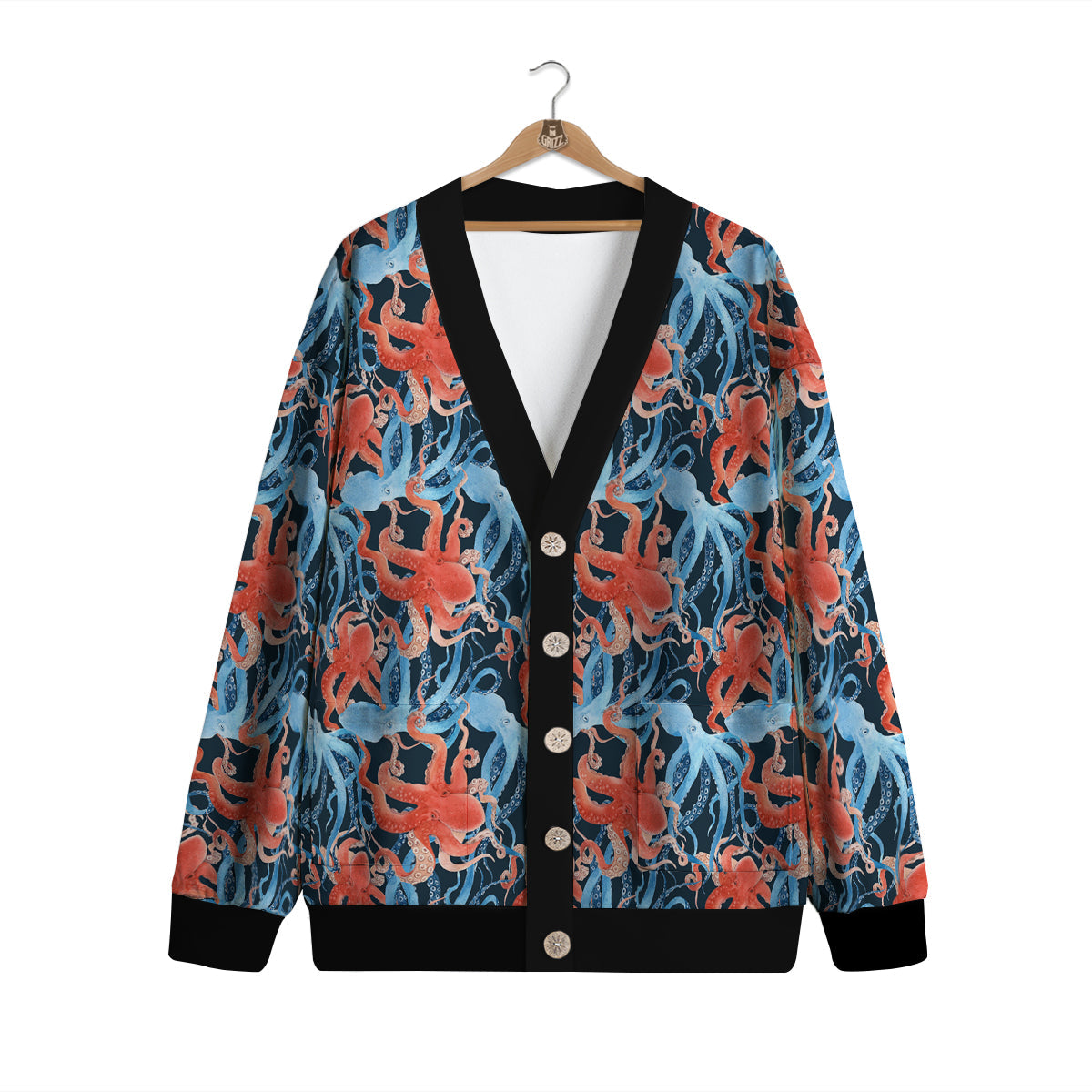Octopus Watercolor Print Pattern Cardigan-grizzshop