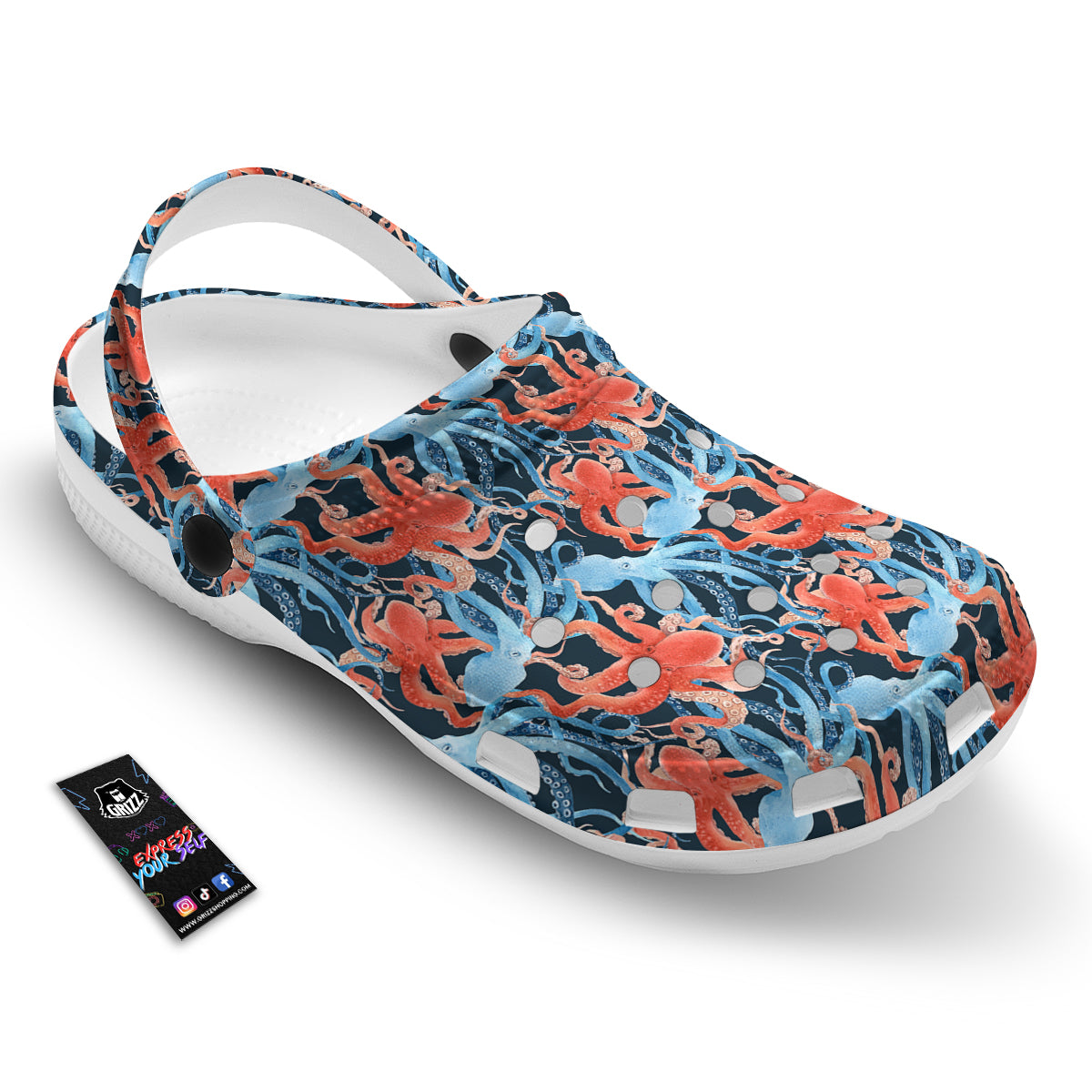 Octopus Watercolor Print Pattern Clog-grizzshop