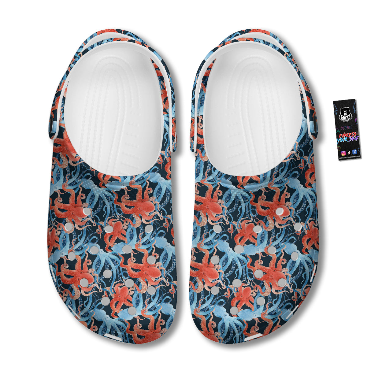 Octopus Watercolor Print Pattern Clog-grizzshop