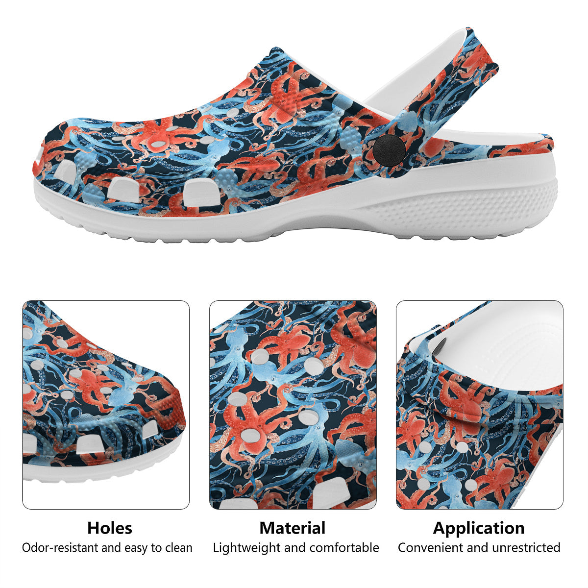 Octopus Watercolor Print Pattern Clog-grizzshop
