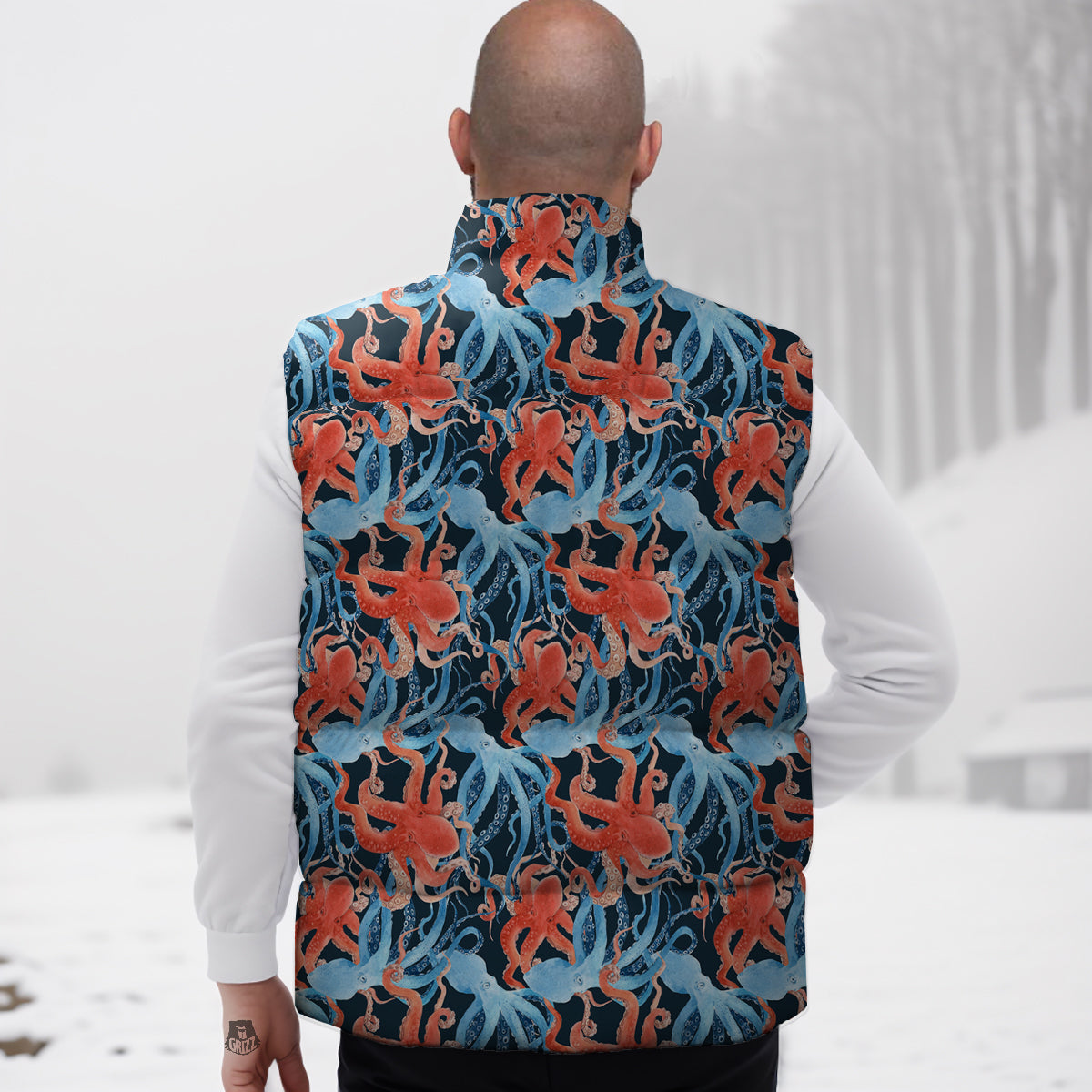 Octopus Watercolor Print Pattern Down Vest