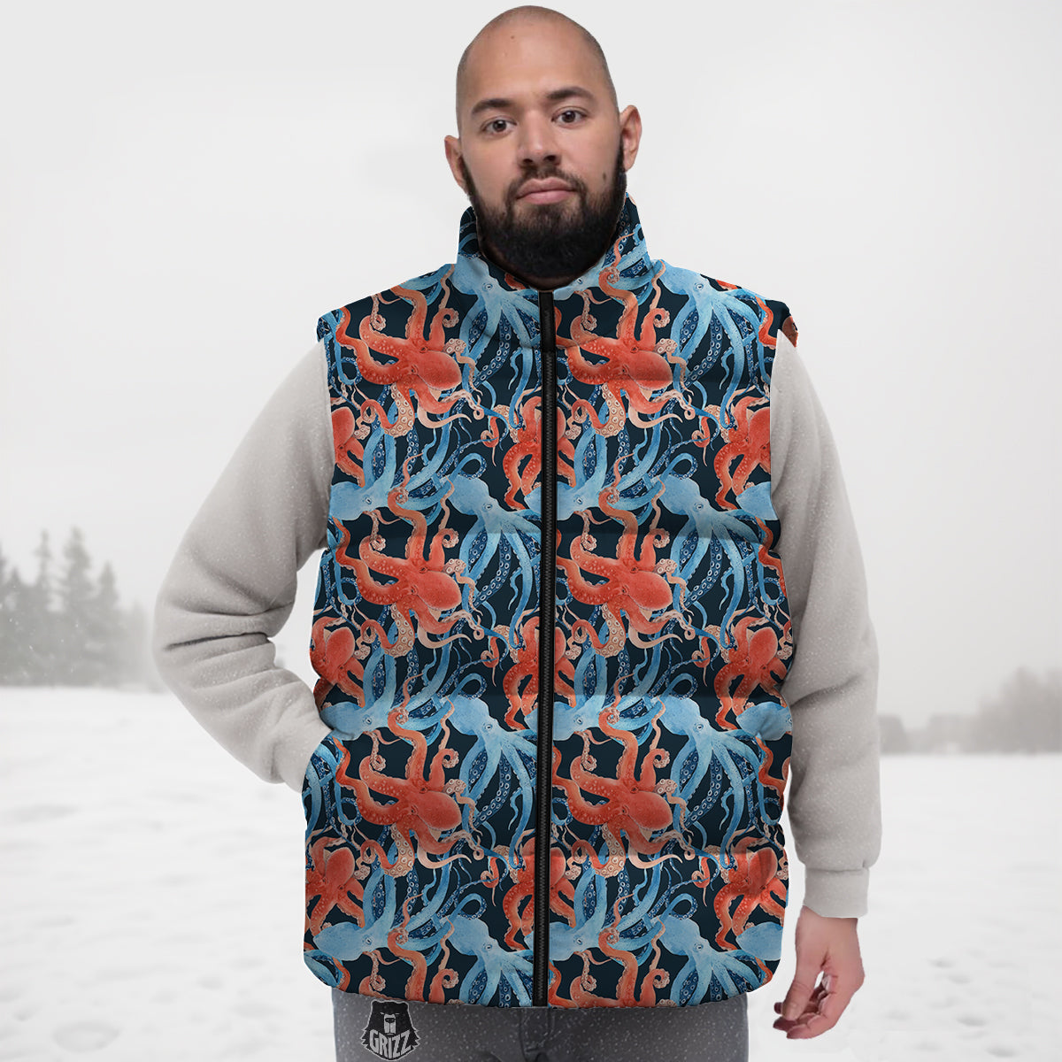 Octopus Watercolor Print Pattern Down Vest