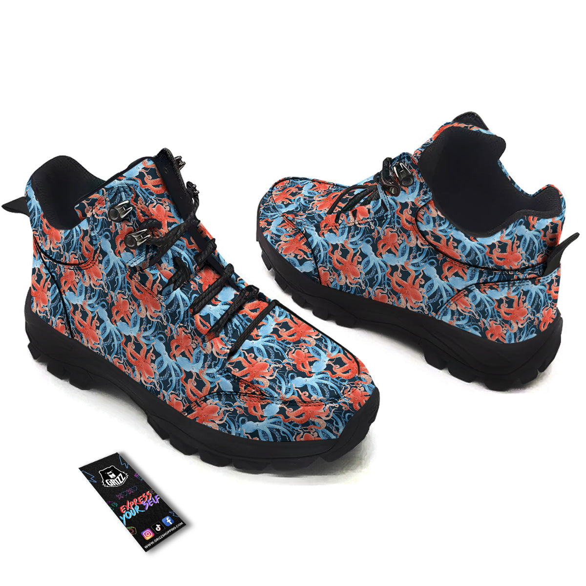 Octopus Watercolor Print Pattern Hiking Shoes-grizzshop