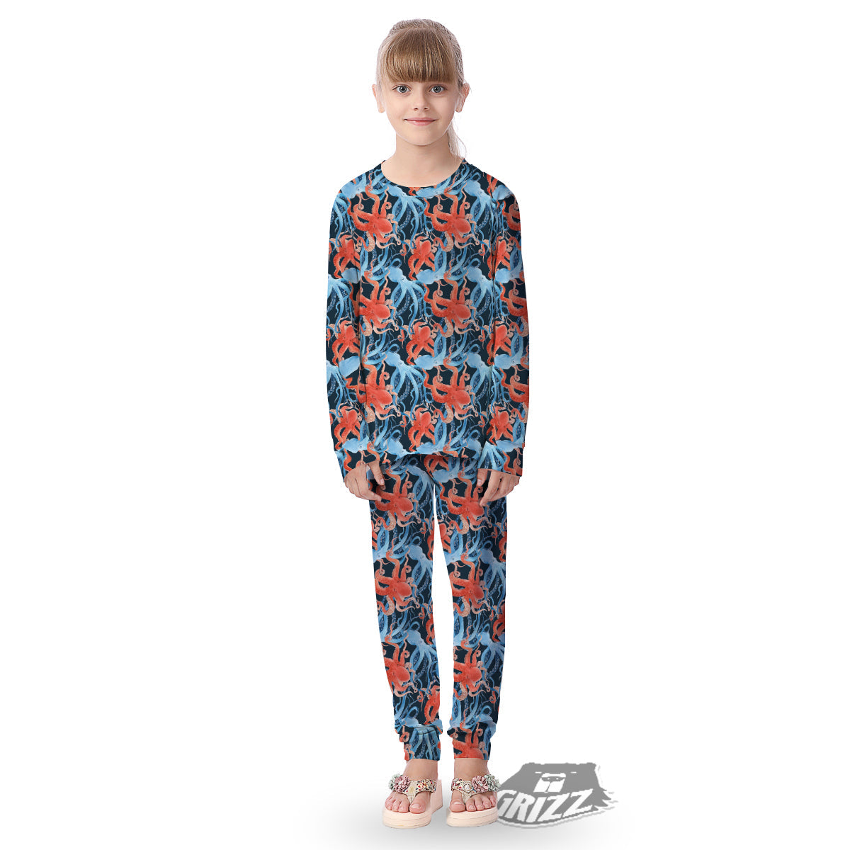 Octopus Watercolor Print Pattern Kid's Pajamas-grizzshop