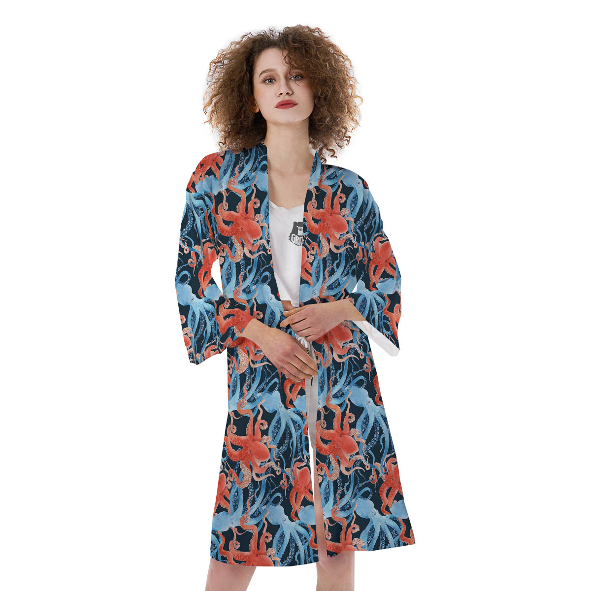 Octopus Watercolor Print Pattern Kimono-grizzshop