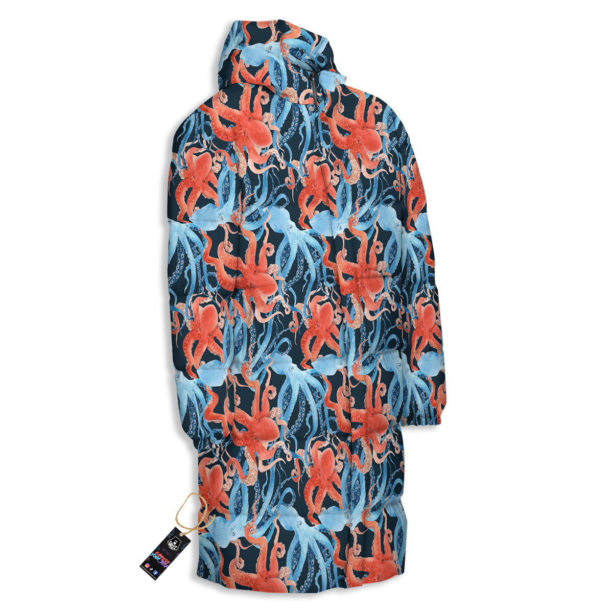 Octopus Watercolor Print Pattern Long Down Jacket-grizzshop