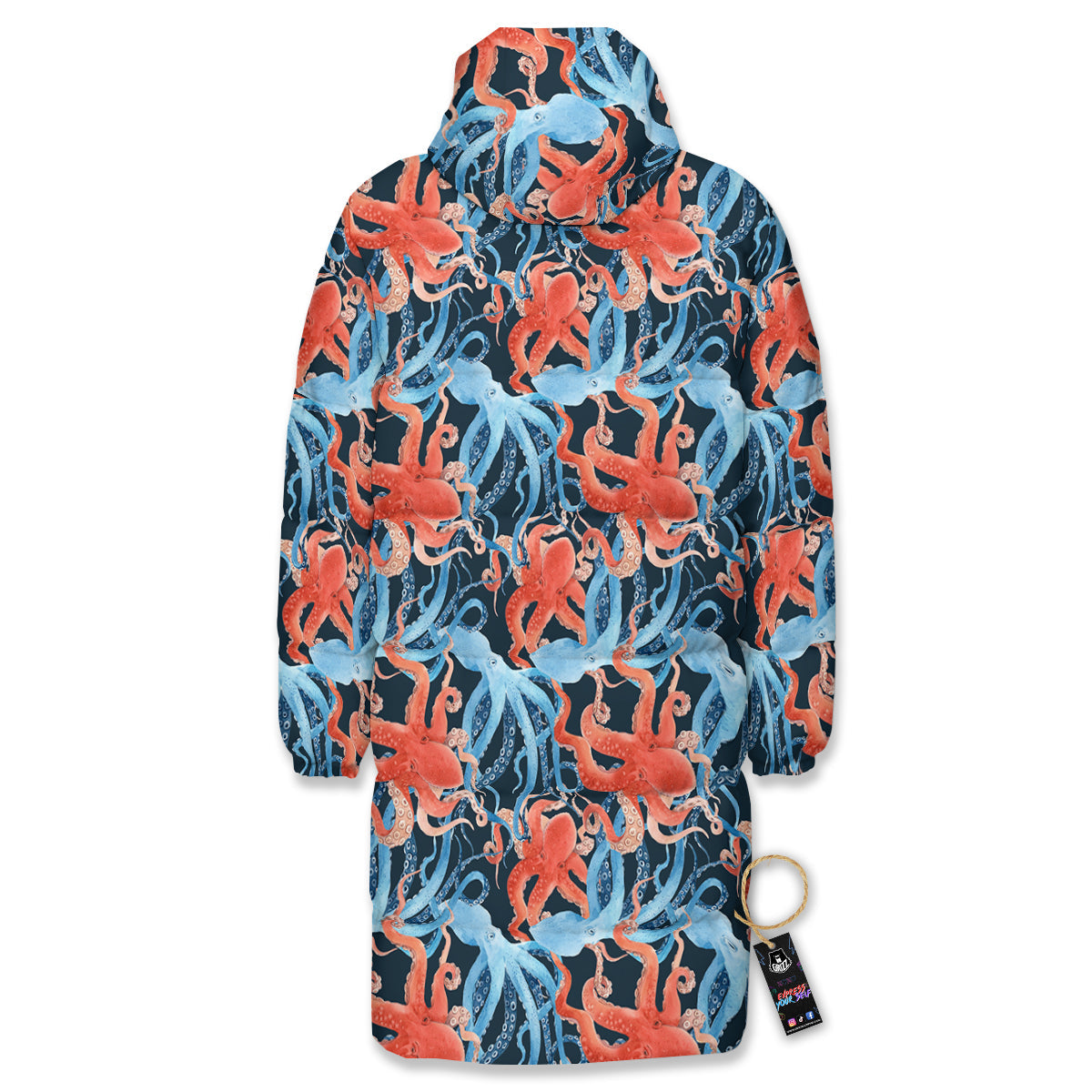 Octopus Watercolor Print Pattern Long Down Jacket-grizzshop