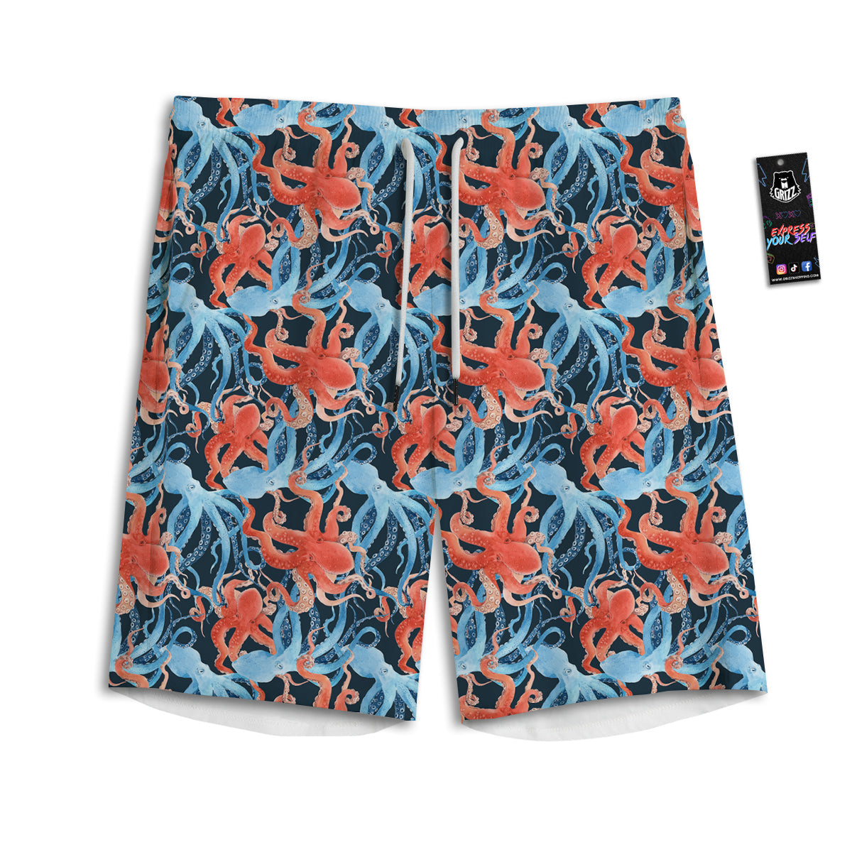 Octopus Watercolor Print Pattern Men's Athletic Shorts