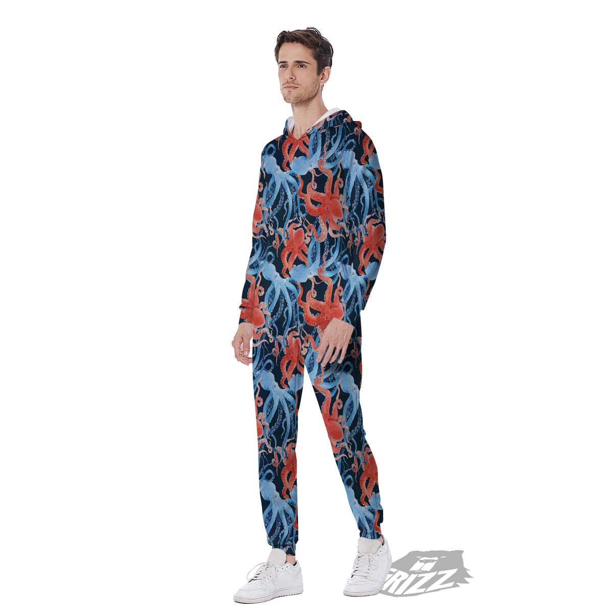 Octopus Watercolor Print Pattern Men's Jumpsuit-grizzshop