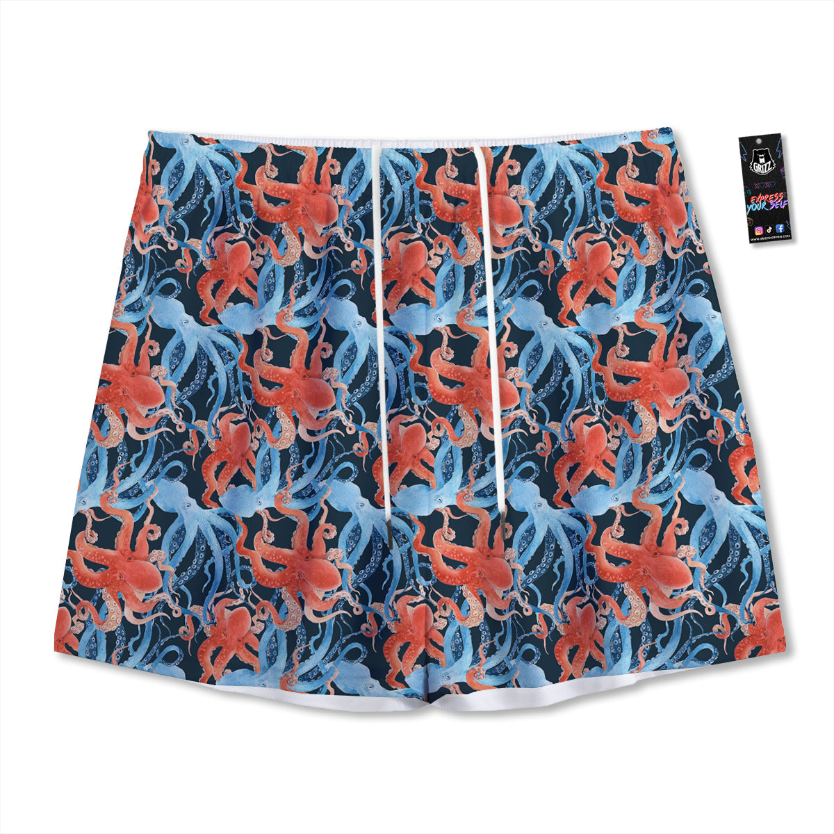 Octopus Watercolor Print Pattern Mesh Shorts
